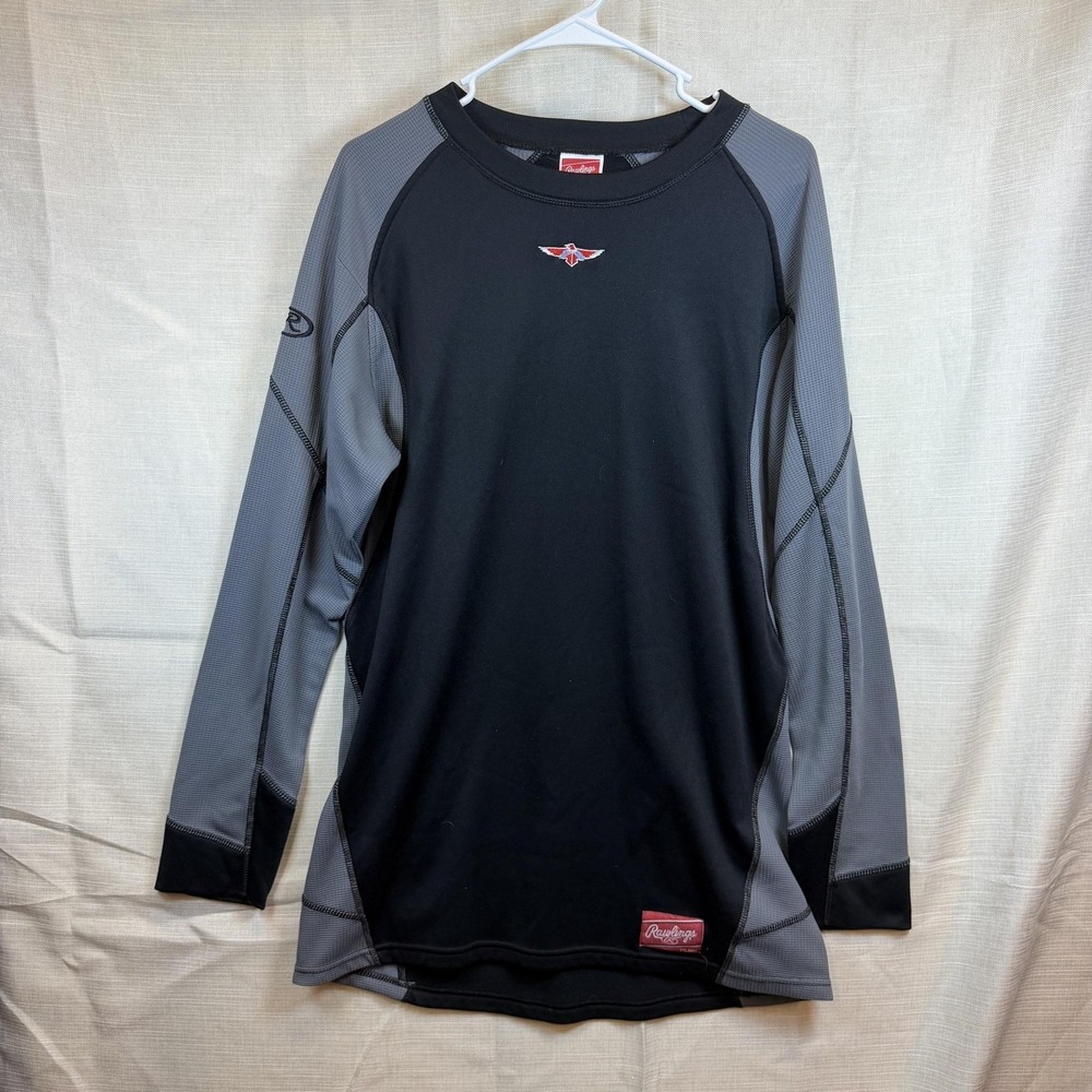 Rawlings Shirt Mens Medium Black Gray Long Sleeve Baseball Jersey Athletic Top